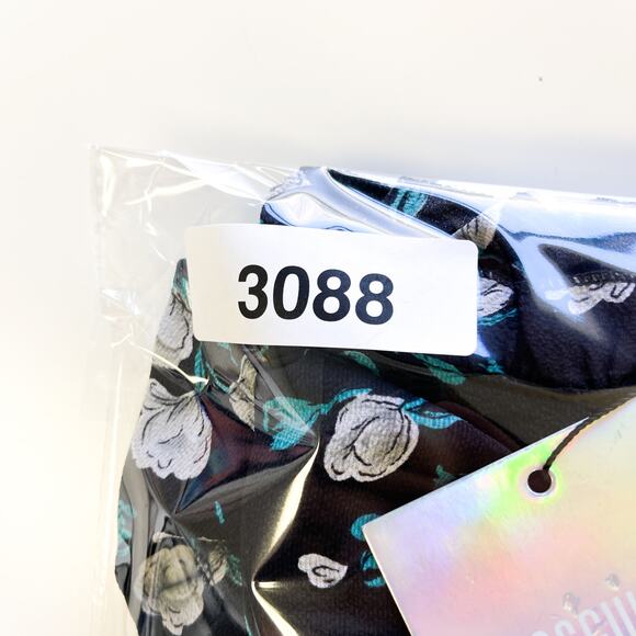 NWT Missguided Size 12 Floral Frill Detail Blouse Black Blue Mock Neck - Picture 10 of 10